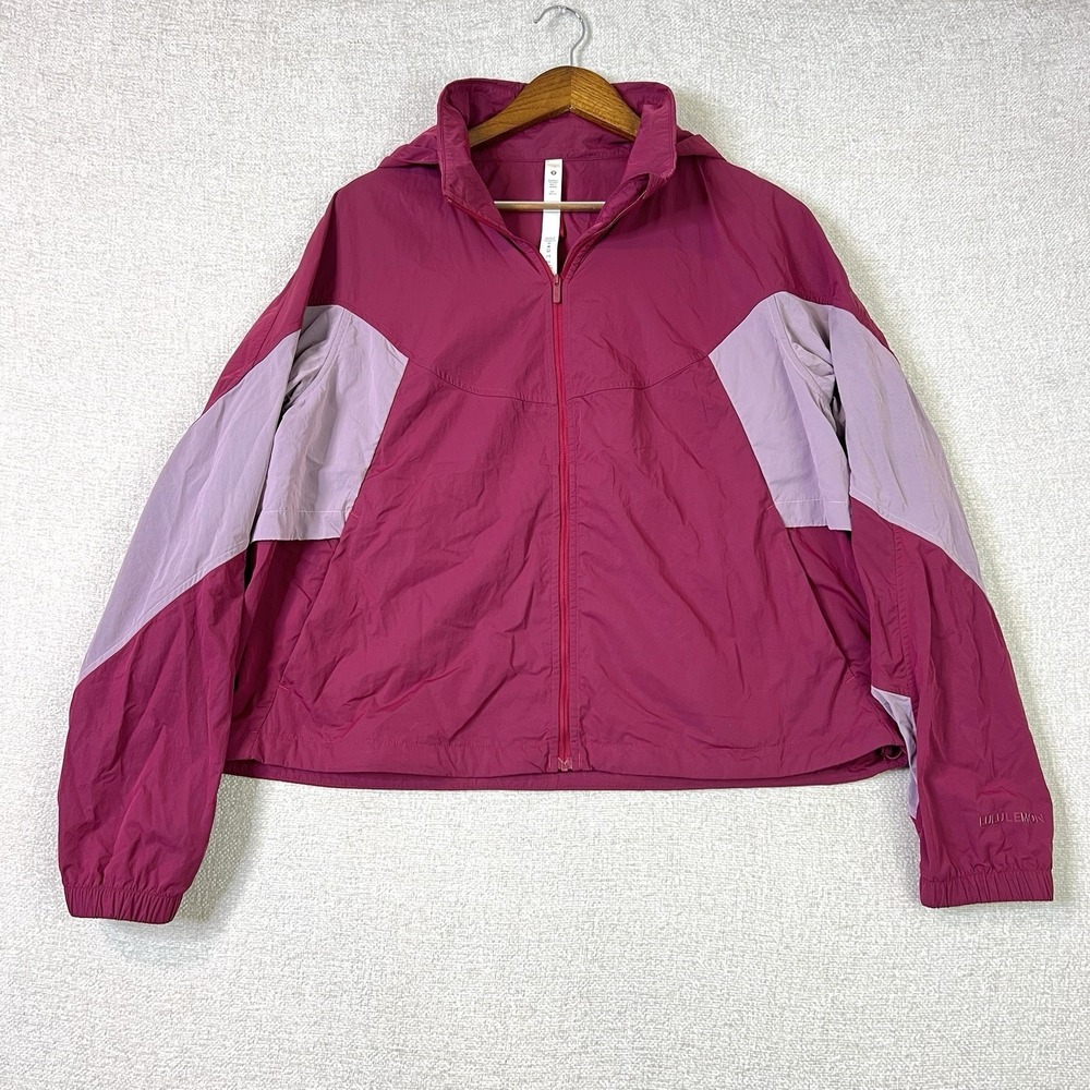 Lululemon Jacket Evergreen Cropped Full Zip Hoodie Pink Pomegranate Womens Sz 12